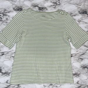 Christopher & Banks Short Sleeve Sweater Striped Green White Women L